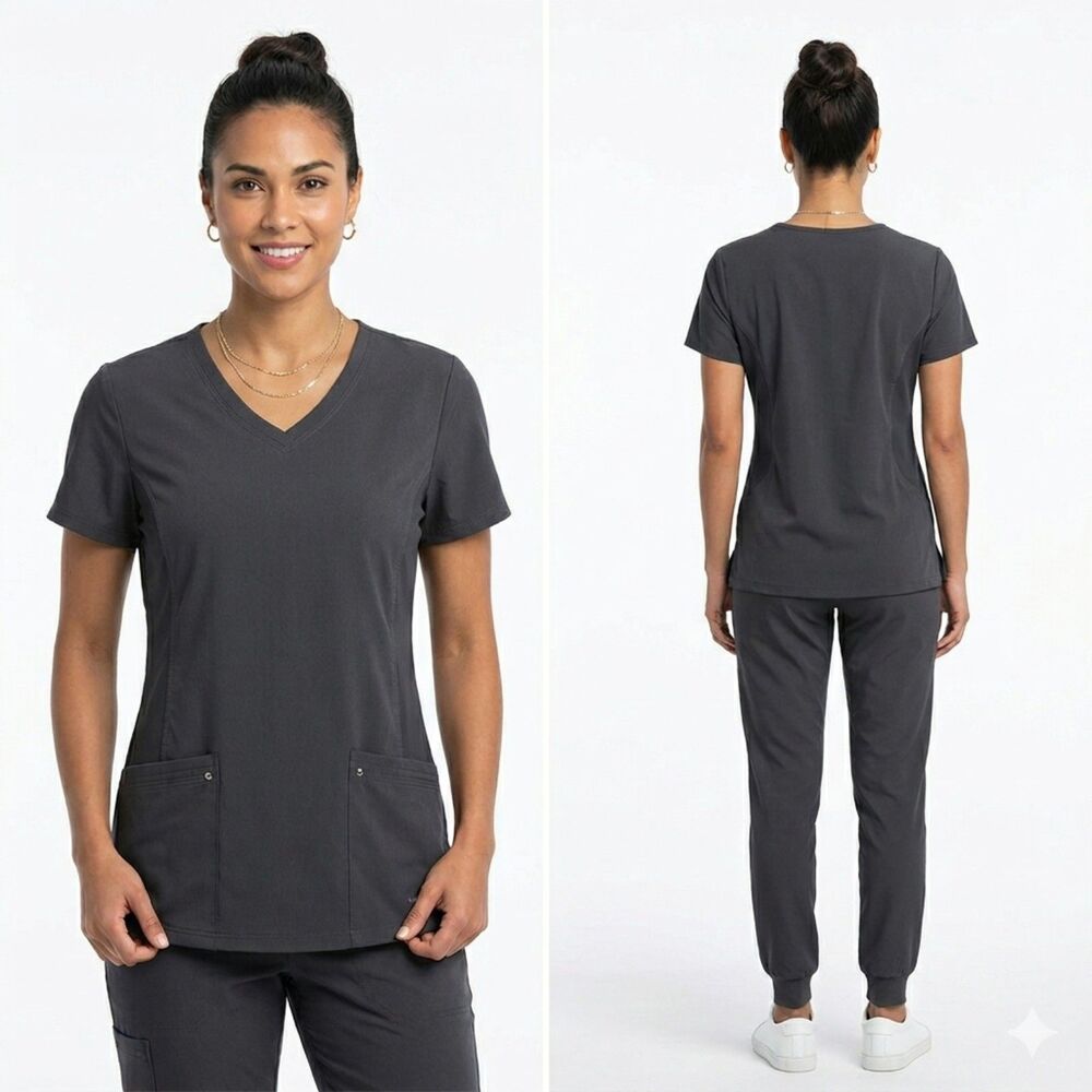 Healing Hands Scrub Top Women's Size L Dark Gray Purple Label Juliet 2245